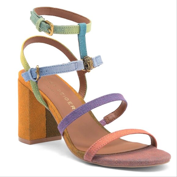 KURT GEIGER Hampton SANDALS Size 9.5 Rainbow Block Heel Ankle Strap NEW $165 - Picture 1 of 16